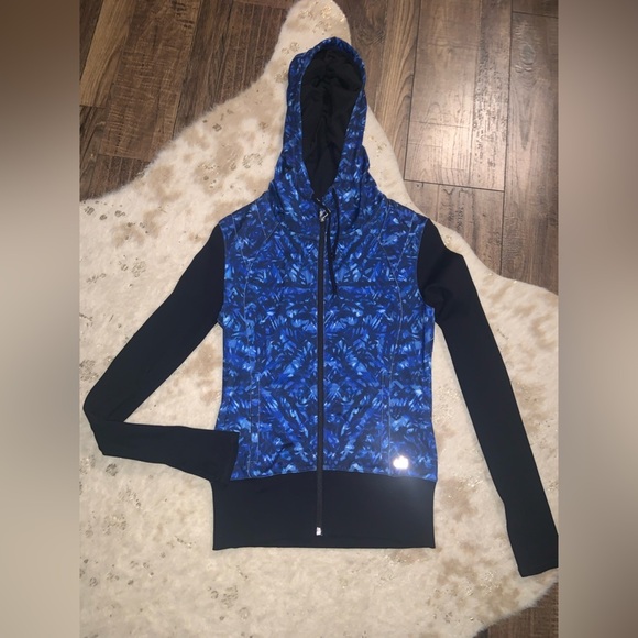 Alo yoga blue black printed flow hoodie S athletic activewear full zip winter - Picture 3 of 10